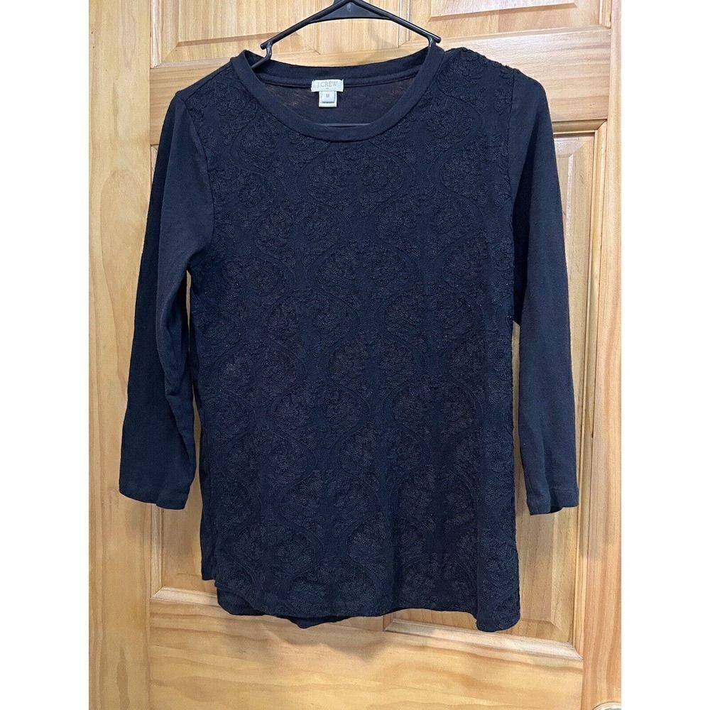 J. Crew Floral Overlay Black Blouse Size M